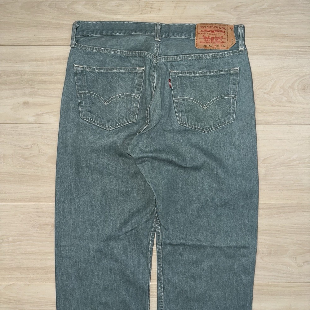 Vintage Levi's 501 Jeans Mens 34x34 (32x30) Sage Green Denim Button Fly Straight